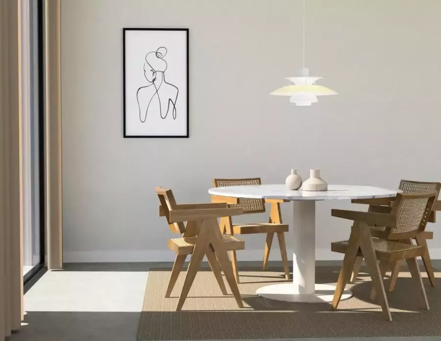 Aime Té KIYO Ronde Eettafel – Carrara Wit Marmer (Beige Middenpoot) 110 cm