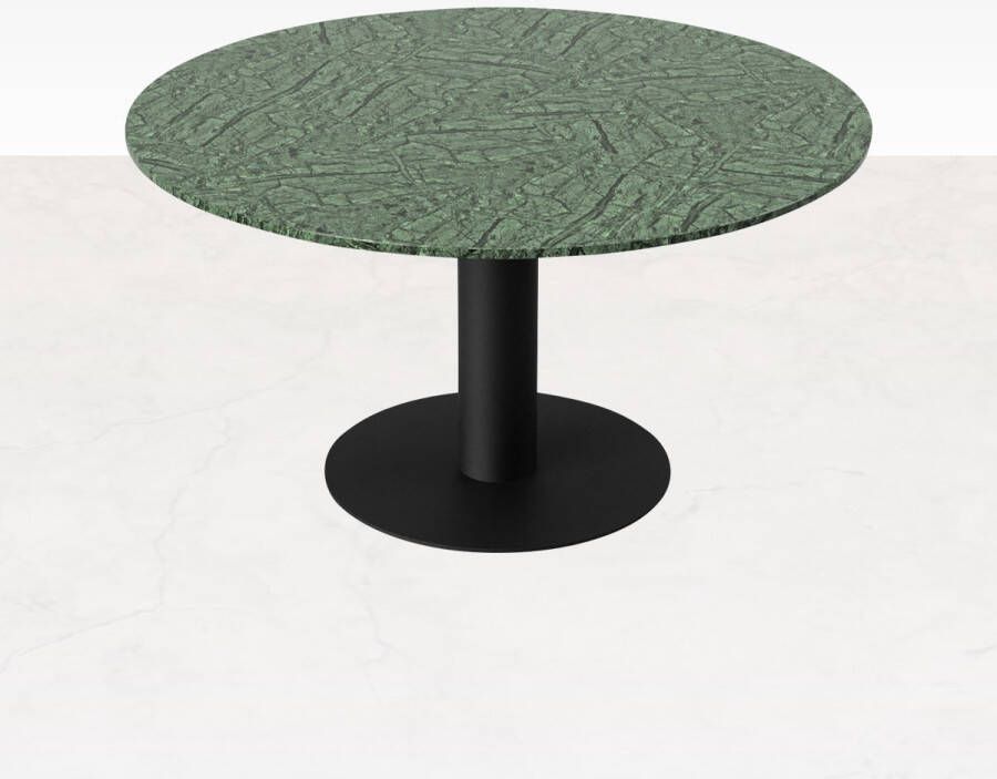 Aime Té KIYO Ronde Eettafel – India Green Marmer (Zwarte Middenpoot) 130 cm Glanzend