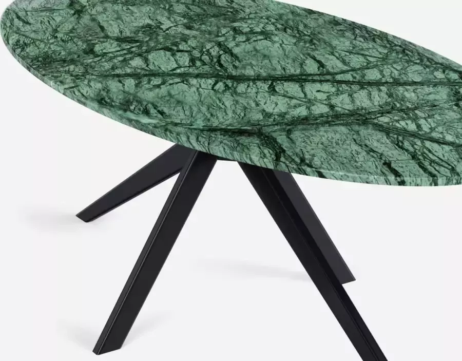 Aime Té Marmeren Eettafel Ovaal – India Green (Boog Onderstel) 180 x 90 cm Glanzend