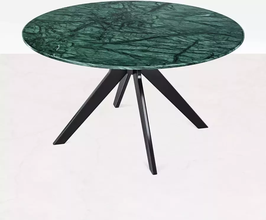 Aime Té Marmeren Eettafel Rond – India Green (Boog Onderstel) 110 cm Glanzend