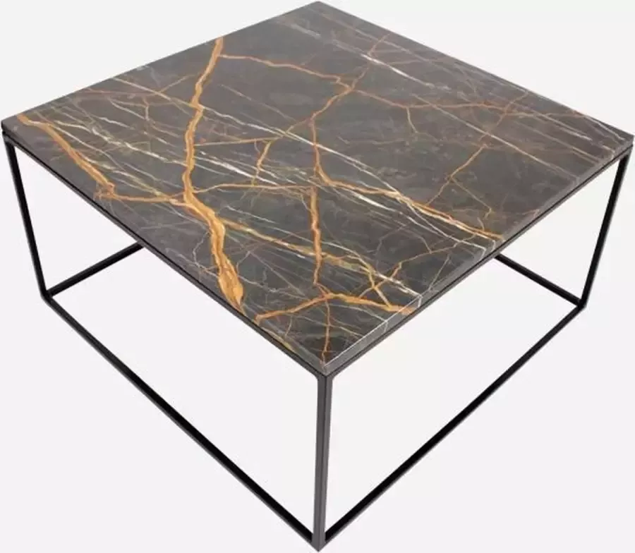 Aime Té Marmeren Salontafel Rechthoek Zwart Goud 120 x 70 cm Glanzend