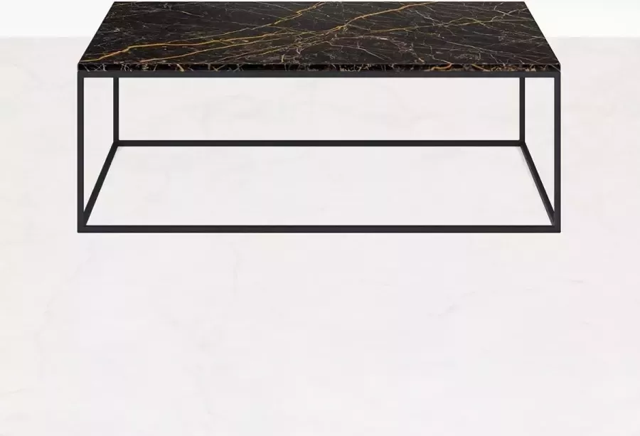 Aime Té Marmeren Salontafel Rechthoek Zwart Goud 140 x 70 cm Glanzend