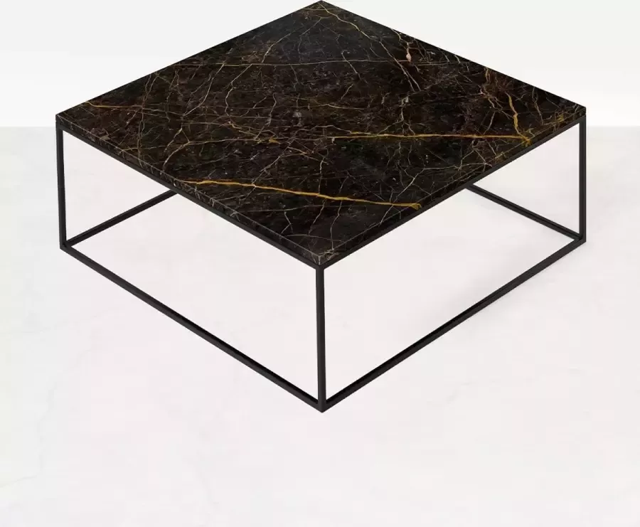 Aime Té Marmeren Salontafel Vierkant Port Laurent Zwart Goud 100 x 100 cm Glanzend