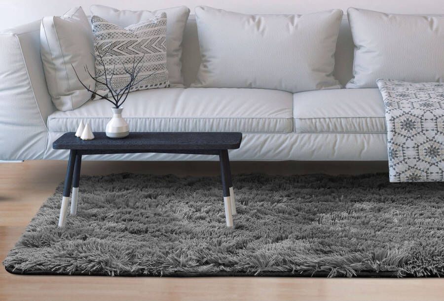 Aio Pluche tapijt korte pool antislip 80 x 120 cm donkergrijs