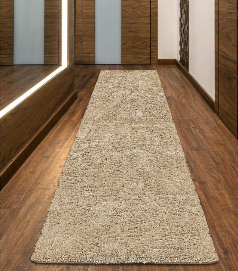 Aio Pluche tapijt korte pool antislip 80 x 300 cm Beige DYWSHA80 300BEZ