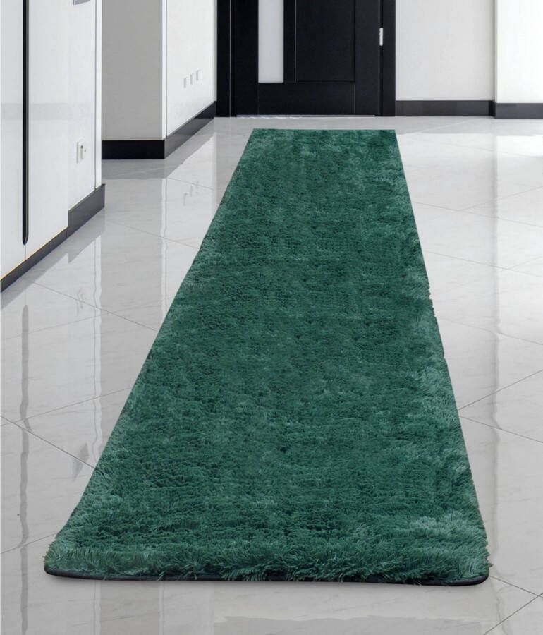 Aio Pluche tapijt korte pool antislip Groen 80x300cm