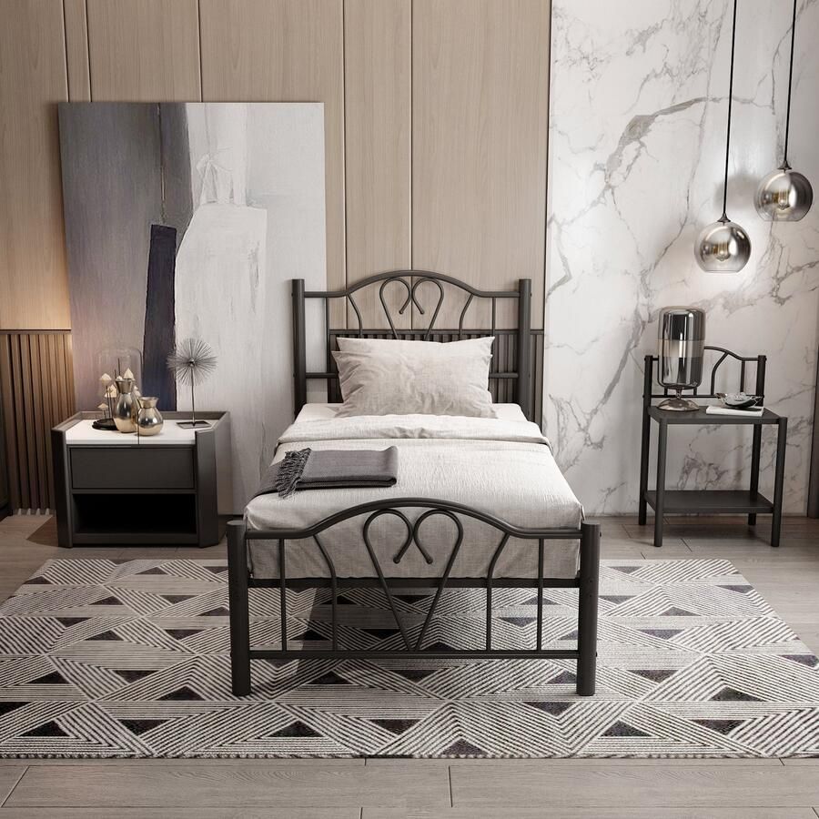 AirSleeperz metalen bedframe Orkide Kleur zwart Afmeting 90x200 cm Voor 1 persoon Heavy duty: draagkracht 350 kg