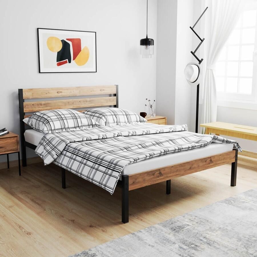 AirSleeperz heavy duty metalen bedframe Max Black Wood 160x200 cm 2 persoons Binnen 15 minuten te installeren Draagkracht 600 kg
