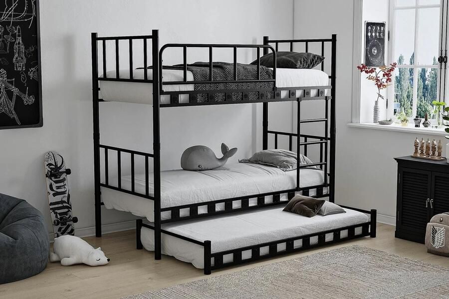 AirSleeperz heavy duty metalen stapelbed Emma Family kinderbed hoogslaper voor 3 personen zwart Afmeting 90x200x175 cm