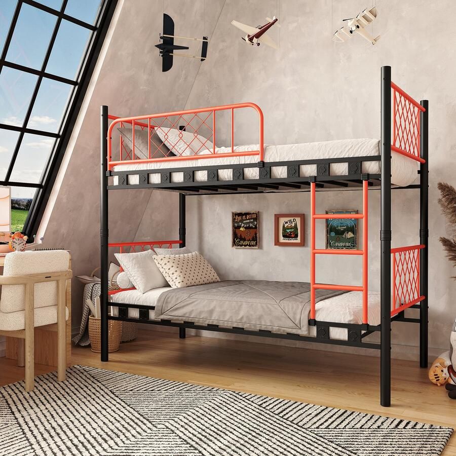 AirSleeperz heavy duty metalen stapelbed Levi kinderbed hoogslaper voor 2 personen zwart oranje Afmeting 90x200x175 cm