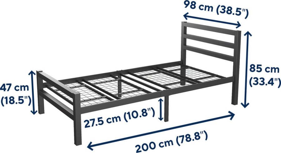 AirSleeperz heavy duty metalen bedframe Burhara Black 90x200 cm 1 persoons Binnen 15 minuten te installeren Draagkracht 350 kg