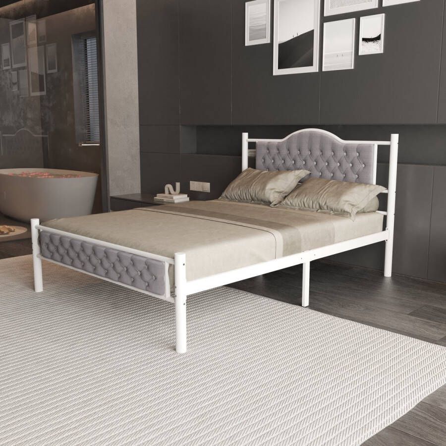 AirSleeperz heavy duty metalen bedframe Milan Kleur wit grijs Afmeting 140x200 cm 2 persoons Draagkracht 600 kg