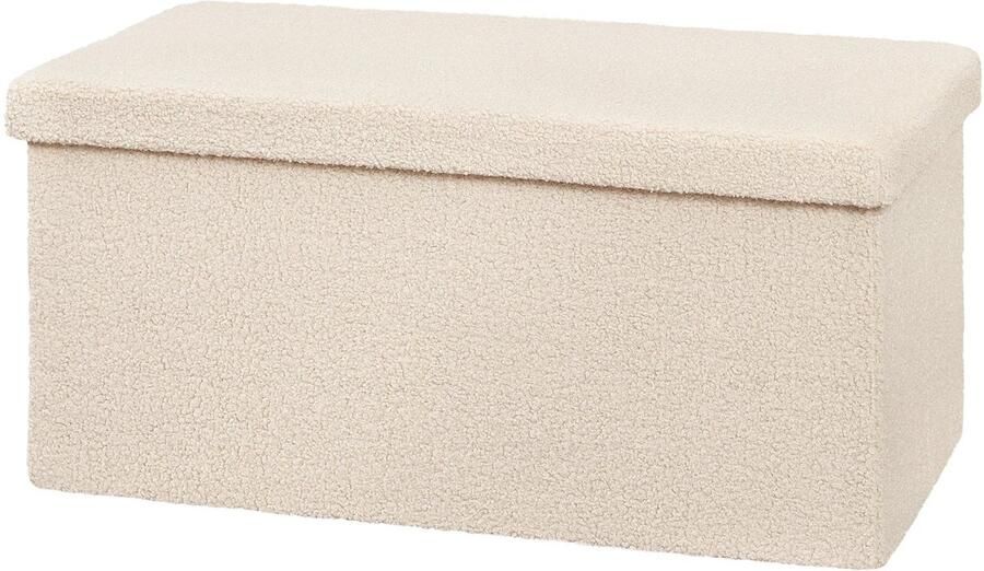 RM Store Gestoffeerd Bankje Opvouwbare Voetenbank Slaapkamer Hal Teddy Stof Beige 80 L 76 x 38 x 37 cm