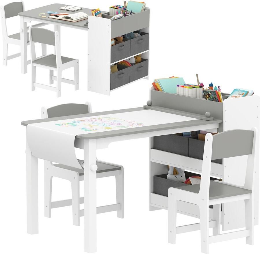 AIYAPLAY Kindertafel en stoelenset 102 5x58x64cm MDF Grijs