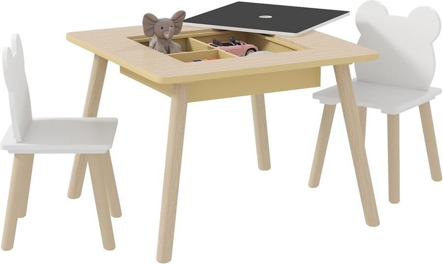 AIYAPLAY Kindertafel en stoelenset MDF 60x60x44cm Hout naturel
