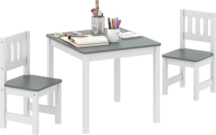 AIYAPLAY Kindertafel en stoelenset MDF grenenhout 56L x 52B x 48H cm Grijs