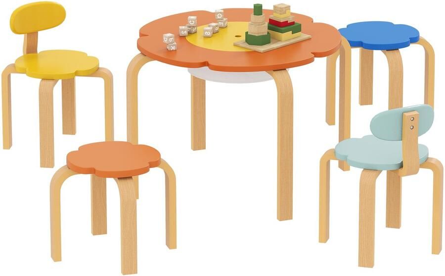 AIYAPLAY Kindertafel en Stoelenset Populierenhout Polyester 69L x 69B x 45H cm Meerkleurig