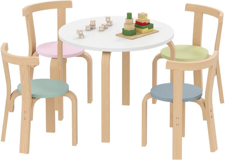 AIYAPLAY Kindertafel- en stoelset Populierenhout berkenfineer 60L x 60B x 50H cm Meerkleurig
