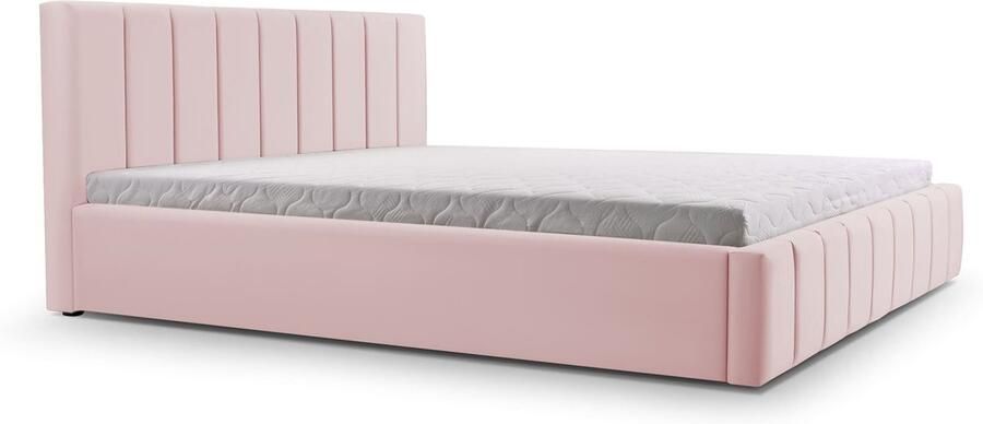 AJE Meubles B.V. Bed 01 Gestoffeerd bed met Fluweel Beklede Tweepersoonsbed 160x200 cm Elegant en Comfortabel Lichtroze (TRINITY 19)