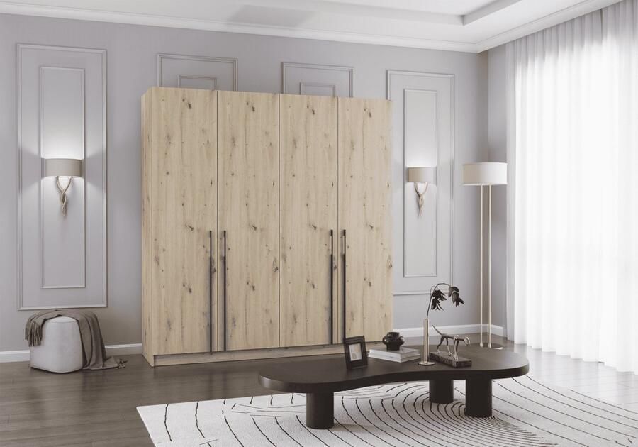 AJE Meubles B.V. Draaideurkast Glamy 4D Artisan Moderne 4-deurs kledingkast met veel opbergruimte legplanken – ideaal voor slaapkamer dressing of jeugd kamer kast garderobe draaideurkast