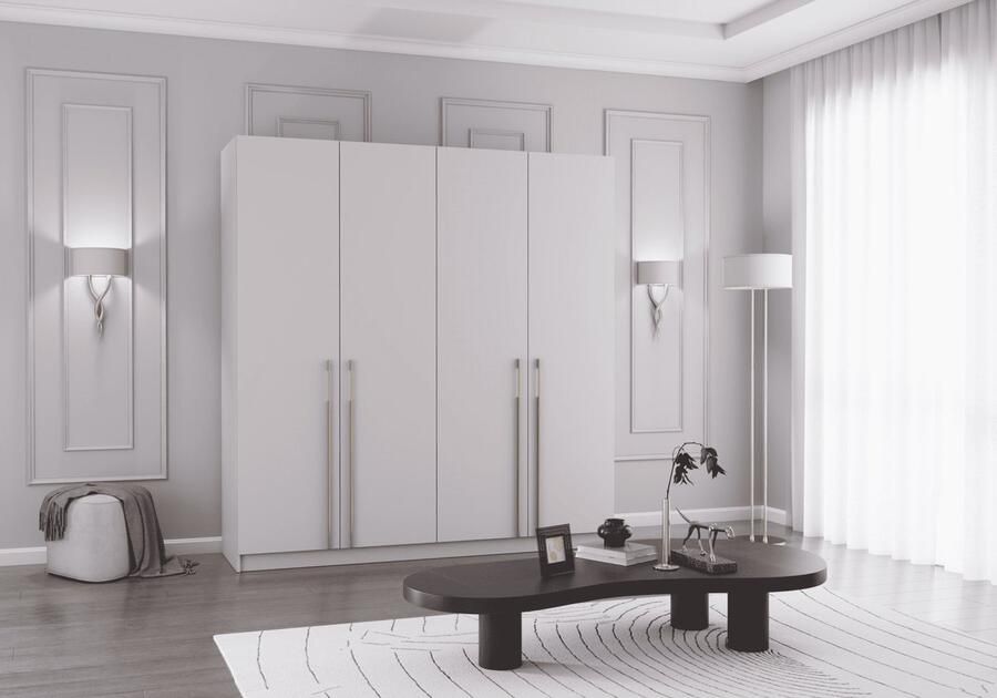 AJE Meubles B.V. Draaideurkast Glamy 4D Cashmere Moderne 4-deurs kledingkast met veel opbergruimte legplanken – ideaal voor slaapkamer dressing of jeugd kamer kast garderobe draaideurkast