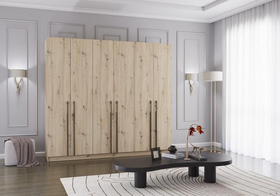 AJE Meubles B.V. Draaideurkast Glamy 6D Artisan Moderne 6-deurs kledingkast met veel opbergruimte legplanken – ideaal voor slaapkamer dressing of jeugd kamer kast garderobe draaideurkast