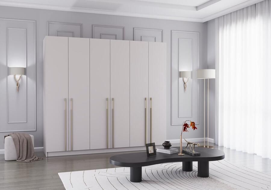 AJE Meubles B.V. Draaideurkast Glamy 6D Cashmere Moderne 6-deurs kledingkast met veel opbergruimte legplanken – ideaal voor slaapkamer dressing of jeugd kamer kast garderobe draaideurkast