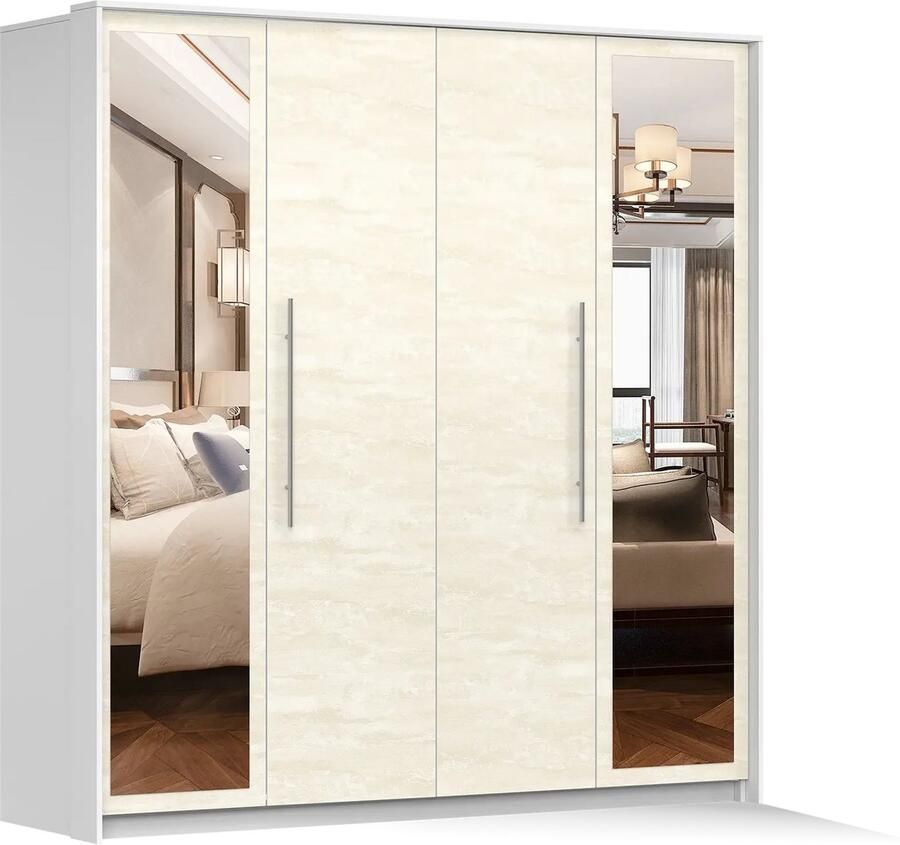 AJE Meubles B.V. Kledingkast KAIRA 206 cm 2-deurs schuifdeurkast met spiegel lades en kledingstang Moderne garderobekast voor slaapkamer en hal