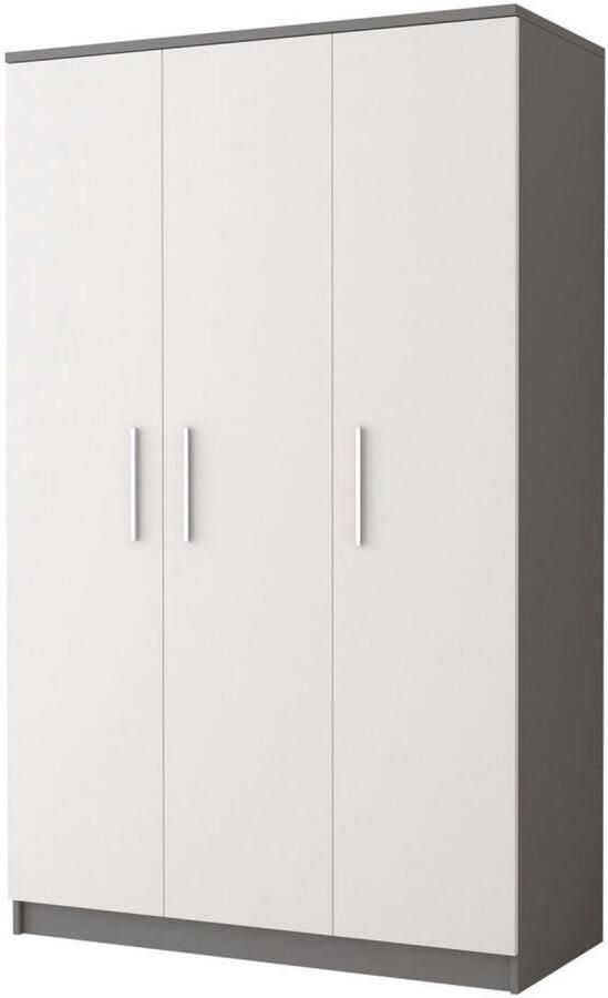 AJE Meubles B.V. Kledingkast MARSALA Draaideurkast Garderobekast met planken en kledingstang 3 deuren 120x193x50 cm MARSALA 3D (Grijs + Wit)