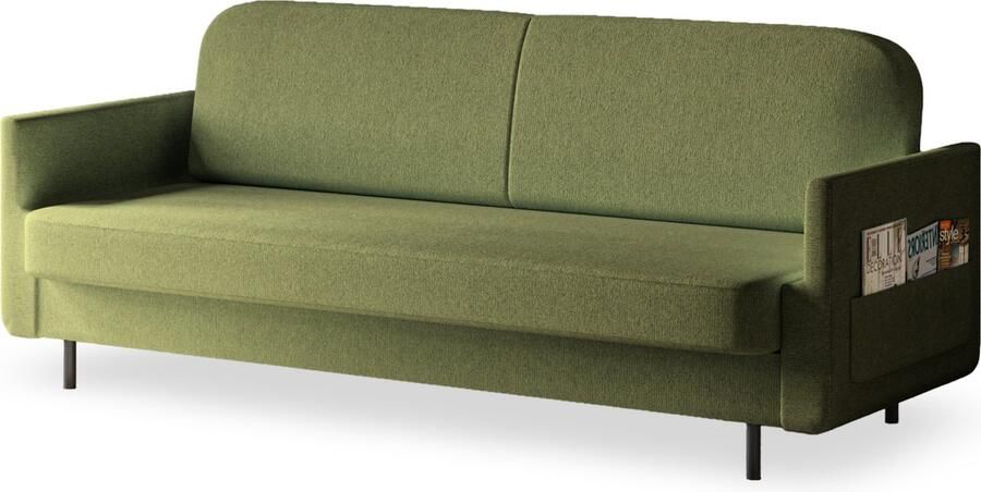 AJE Meubles B.V. Moderne Bank met Klik-Klak-Mechanisme Opbergtassen Waterafstotende Stof Ideaal voor Kleine Ruimtes en Woonkamers Slaapbank POUCH Groen (Aragon 39)