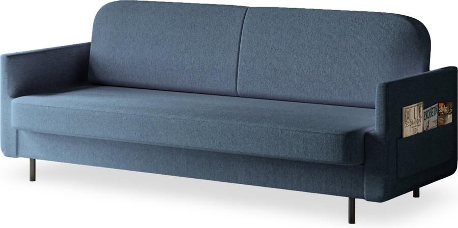 AJE Meubles B.V. Moderne Bank met Klik-Klak-Mechanisme Opbergtassen Waterafstotende Stof Ideaal voor Kleine Ruimtes en Woonkamers Slaapbank POUCH Donkerblauw (Aragon 79)