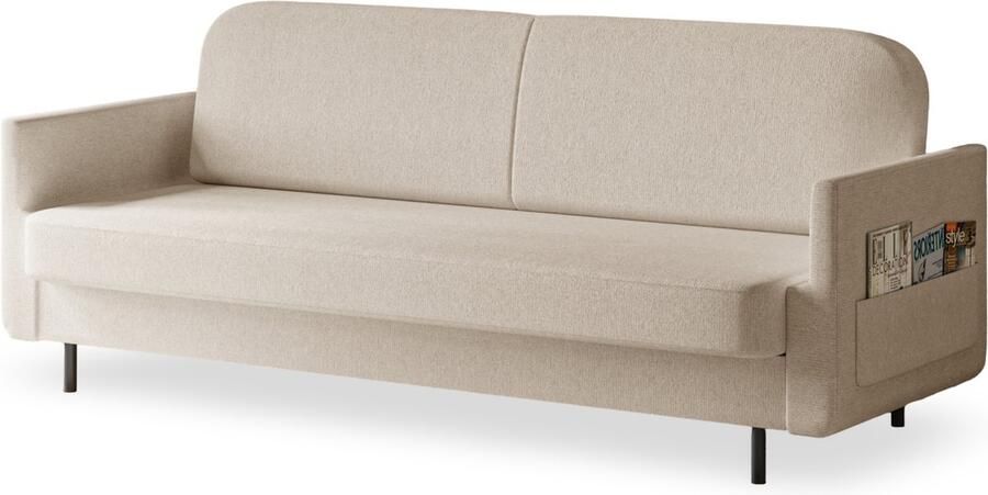 AJE Meubles B.V. Moderne Bank met Klik-Klak-Mechanisme Opbergtassen Waterafstotende Stof Ideaal voor Kleine Ruimtes en Woonkamers Slaapbank POUCH Beige (Aragon 03)