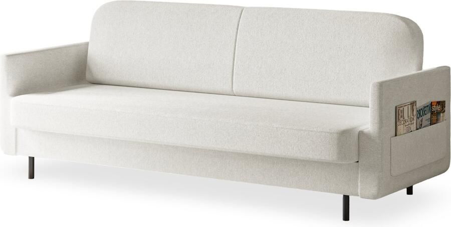 AJE Meubles B.V. Moderne Bank met Klik-Klak-Mechanisme Opbergtassen Waterafstotende Stof Ideaal voor Kleine Ruimtes en Woonkamers Slaapbank POUCH Wit (Aragon 01)