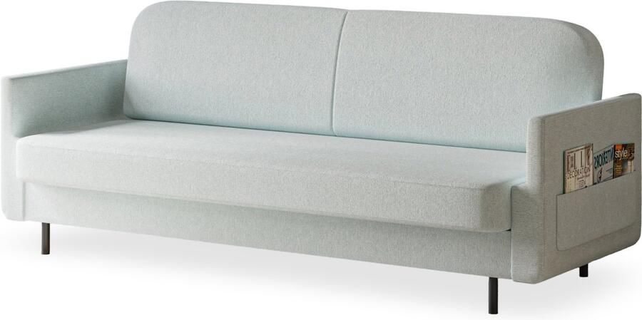 AJE Meubles B.V. Moderne Bank met Klik-Klak-Mechanisme Opbergtassen Waterafstotende Stof Ideaal voor Kleine Ruimtes en Woonkamers Slaapbank POUCH Lichtblauw (Aragon 70)