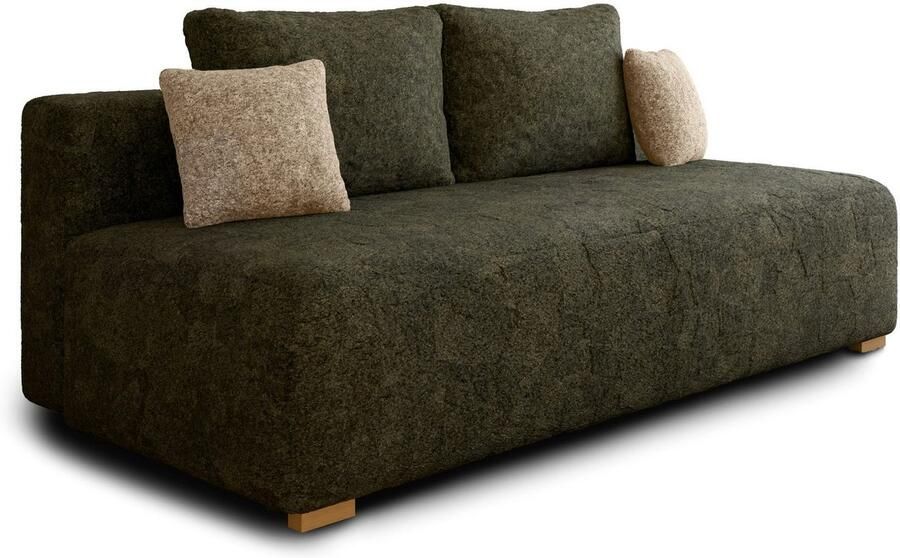 AJE Meubles B.V. Slaapbank MOSS met bedfunctie en opbergruimte – Boucléstof – 200x90x100 cm – met rugkussens en stevig frame Groen (Arena 12 + Arena 2 kussens)