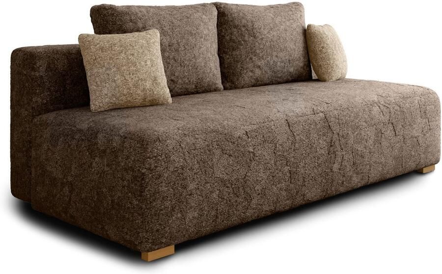 AJE Meubles B.V. Slaapbank MOSS met bedfunctie en opbergruimte – Boucléstof – 200x90x100 cm – met rugkussens en stevig frame Cappuccino (Arena 6 + Arena 2 kussens)