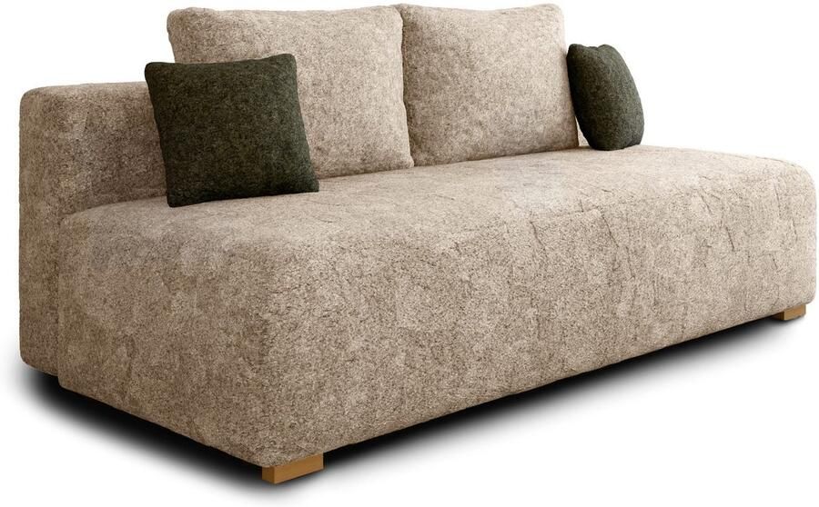 AJE Meubles B.V. Slaapbank MOSS met bedfunctie en opbergruimte – Boucléstof – 200x90x100 cm – met rugkussens en stevig frame Beige (Arena 2 + Arena 12 kussens)