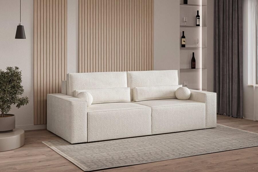 AJE Meubles B.V. Slaapbank sofa met slaapfunctie en opbergruimte moderne bank 3-zits Slaapbank Denver mini Wit (Anthology 1)