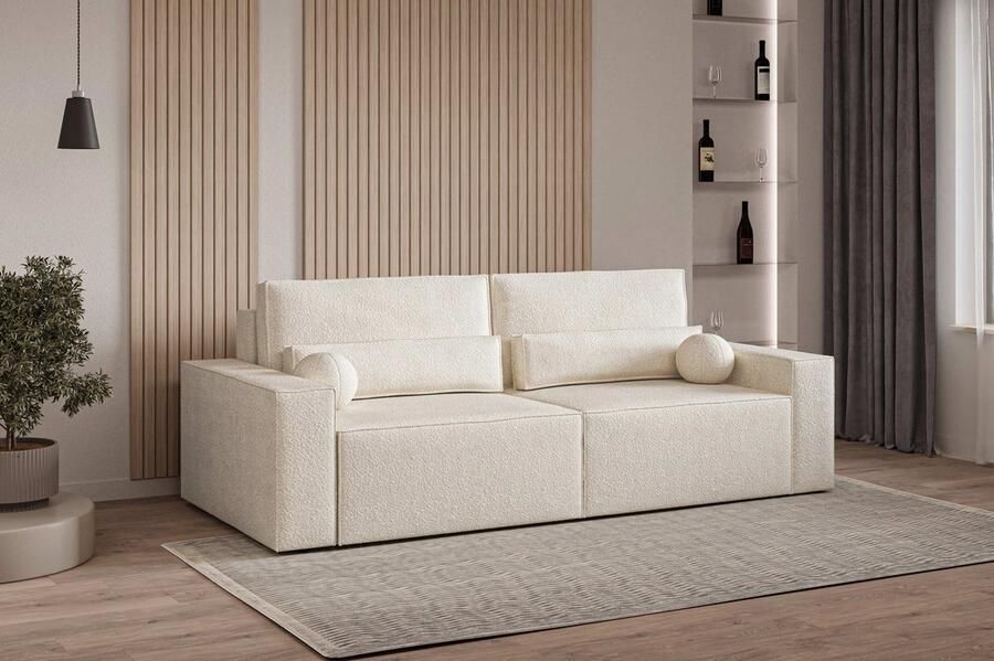 AJE Meubles B.V. Slaapbank sofa met slaapfunctie en opbergruimte moderne bank 3-zits Slaapbank Denver mini Crème (Anthology 20)