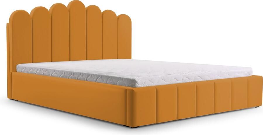 AJE Meubles B.V. Tweepersoonsbed met fluwelen bekleding met hoofdeinde lattenbodem bed voor volwassenen BED 03 180x200 Donker geel (TRINITY 26)