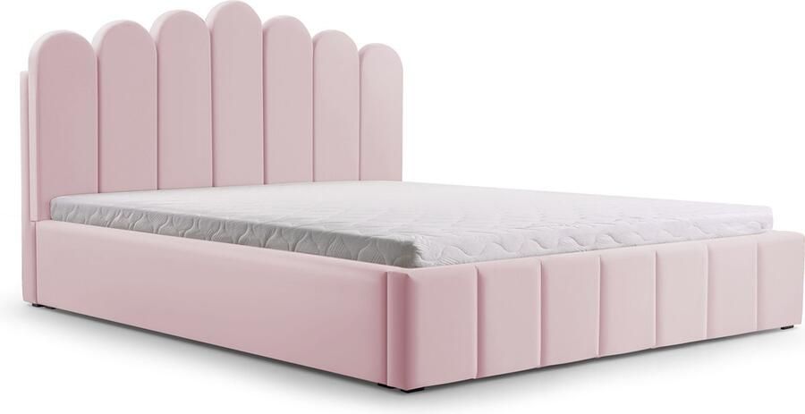 AJE Meubles B.V. Tweepersoonsbed met fluwelen bekleding met hoofdeinde lattenbodem bed voor volwassenen BED 03 160x200 Lichtroze (TRINITY 19)