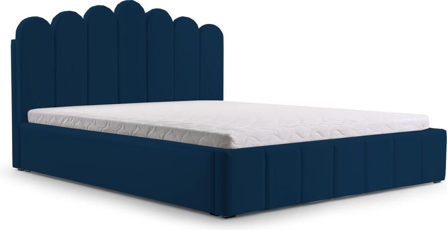 AJE Meubles B.V. Tweepersoonsbed met fluwelen bekleding met hoofdeinde lattenbodem bed voor volwassenen BED 03 180x200 Donkerblauw (TRINITY 31)