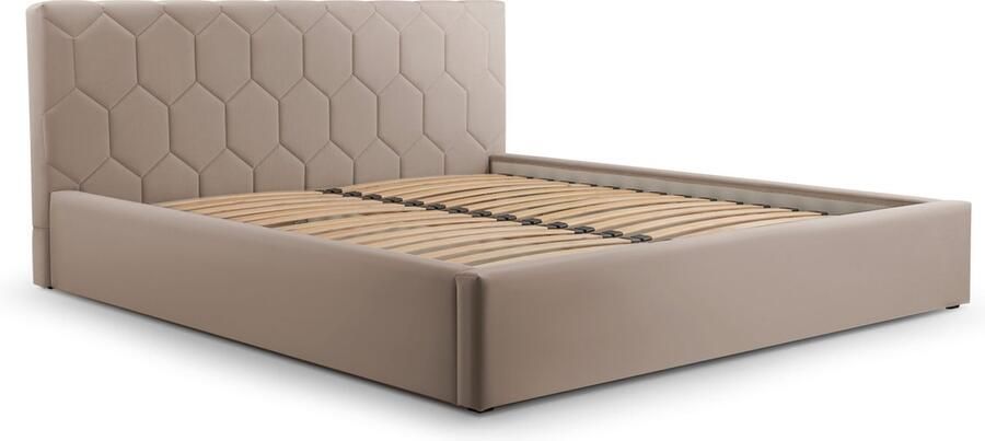 AJE Meubles B.V. Tweepersoonsbed met fluwelen bekleding met hoofdeinde lattenbodem bed voor volwassenen BED 02 160x200 Lichtgrijs (TRINITY 5)