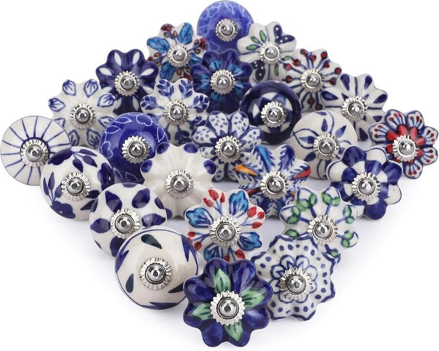 Ajuny Keramische knoppen kleurrijk blauw voor kast commode deur lade keukenkast badkamer handgemaakte decoratieve knop set van 25