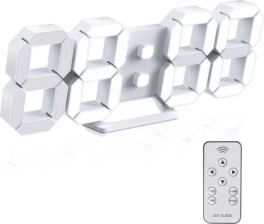 Led Digitale Wekker Muurklok 3D Tafelklok Klein Geen Lawaai Snooze Helderheid Dimbare Tijd 12 24 Uur Datum Temperatuur Afstandsbediening Nacht licht Slaapkamer Woonkamer Keuken Bureau 24 cm