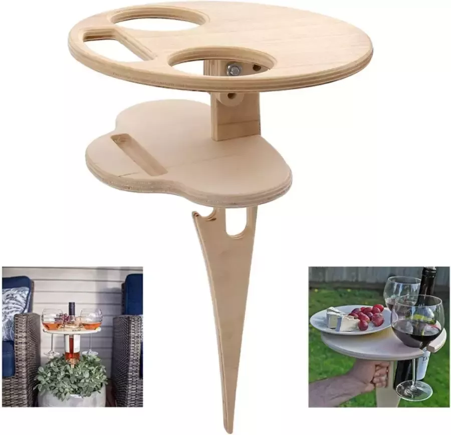 Mini-klaptafel 1 stuk houten picknicktafel klaptafel voor buiten klaptafel voor buiten voor wijnliefhebbers buiten tuin reizen zand en gras (houtkleur)
