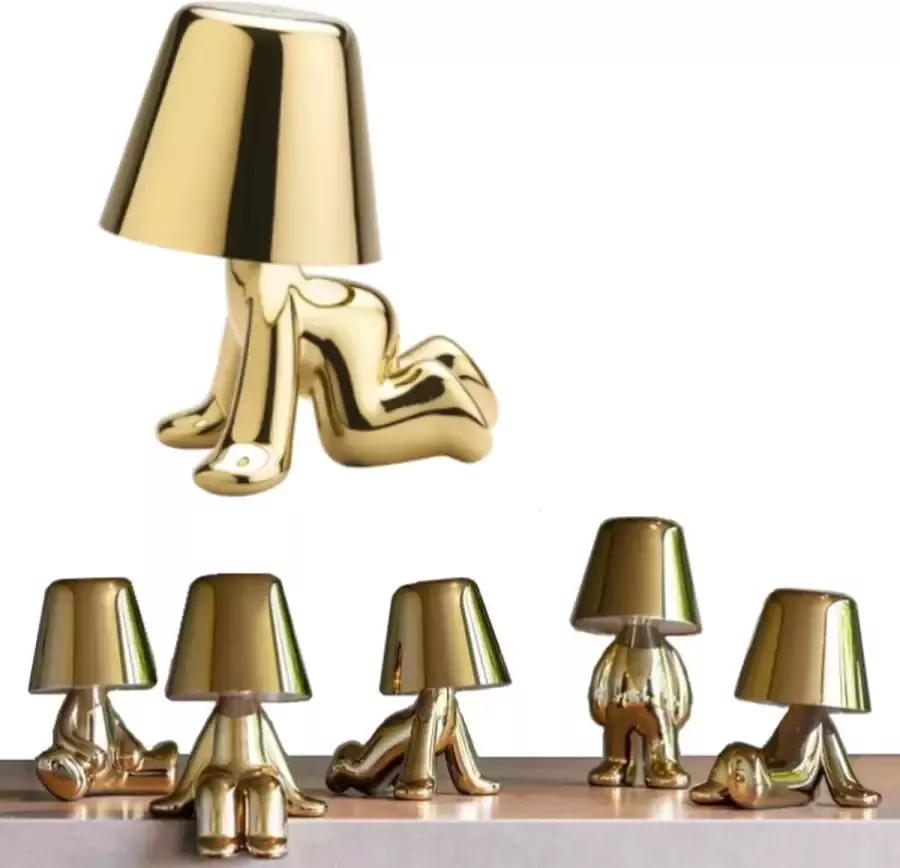 Toby Brother 07 Tafellamp Gold boy -zittend- Oplaadbaar Draadloos Met Touch Sensor Bureaulamp led dimbaar industrieel goud – lampje woonkamer oplaadbare tafellamp slaapkamer nachtlampje volwassenen – Touch