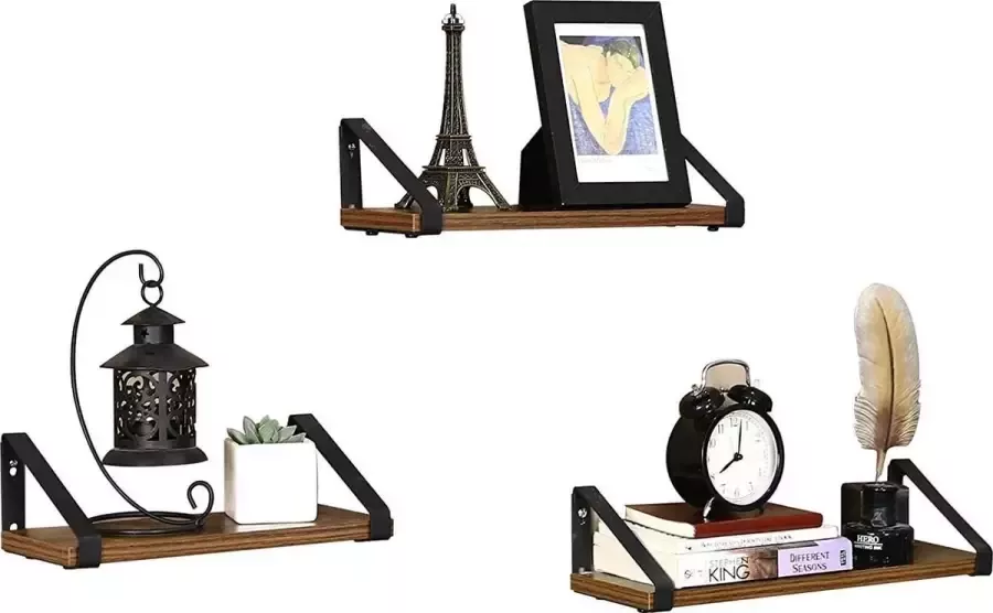 Wandplank set van 3 industriele planken wandplank hout decoratie plankjes decoratie woonkamer wandrek industrieel
