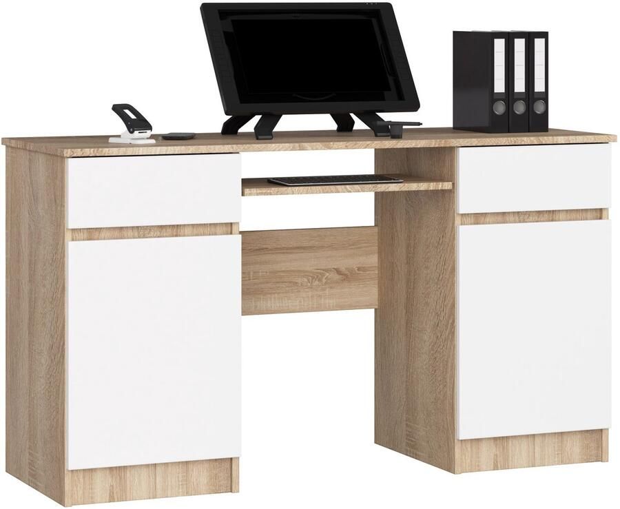 Akord Bureau A5 Computerbureau Computer Tafel Bureautafel Sonoma Eik Wit 135 x 77 x 50 cm