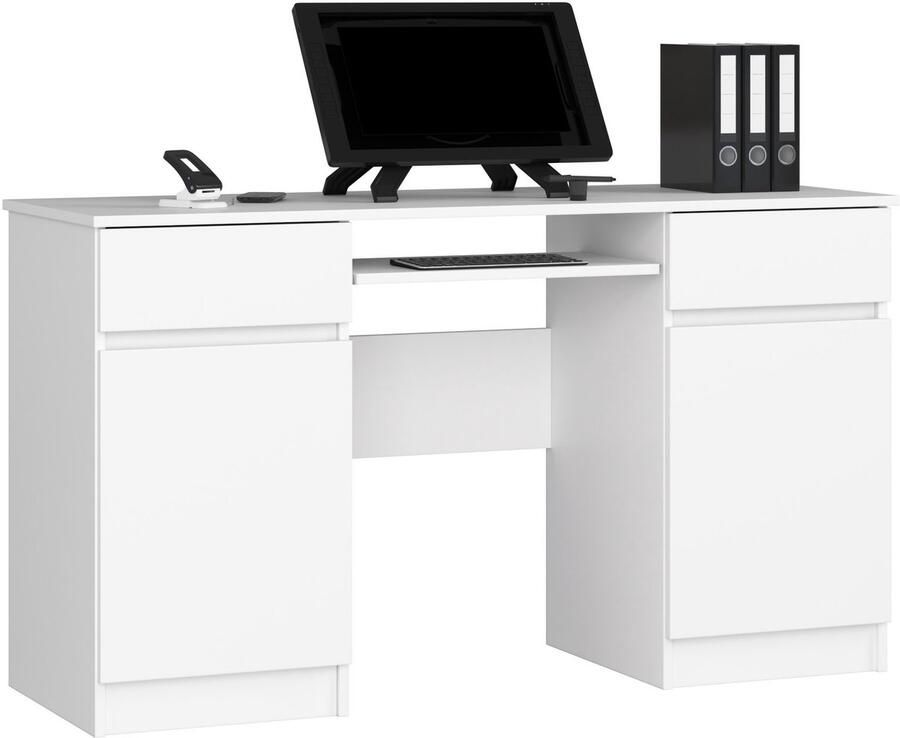 Akord Bureau A5 Computerbureau Computer Tafel Bureautafel Wit 135 x 77 x 50 cm